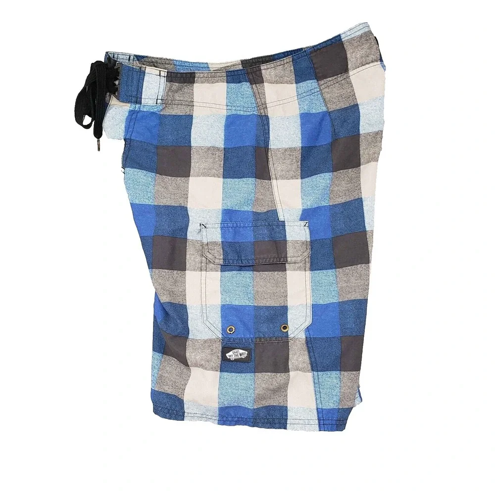 Vans Boardshorts Mens 32 Blue‎ Plaid Y2K Swim Trunks Surfing Skater Beach Cargo